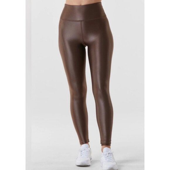 Cherish High-Waisted Maroon Brown Faux Leather Leggings City Wet look Matrix  M - Picture 1 of 7
